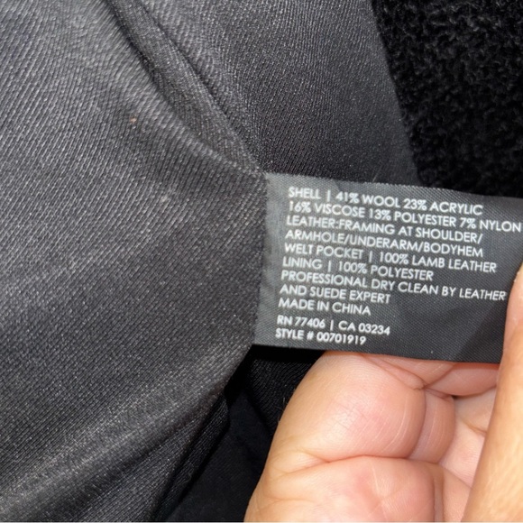 Club Monaco Motorcycle Jacket Womens SZ0 Black Wool Boucle Lambskin Leather Trim - Picture 8 of 11